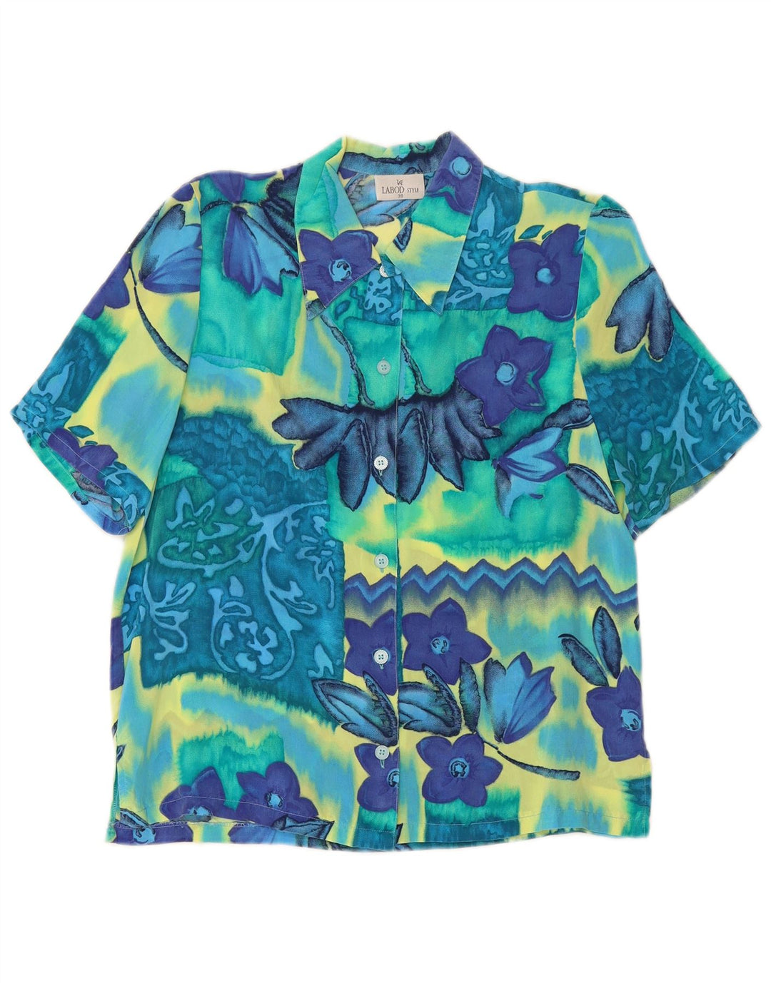 VINTAGE Kortærmet skjortebluse til kvinder EU 38 Medium Multicolored Floral