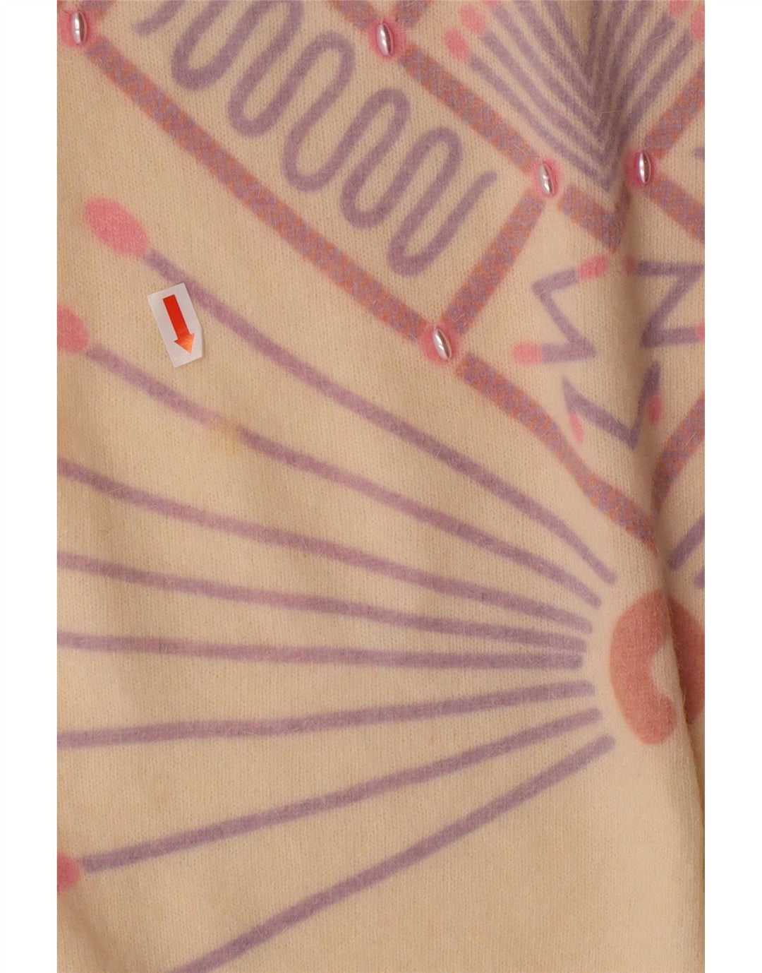 VINTAGE Dame sweater med rund hals DK 16 Stor Off White Geometrisk