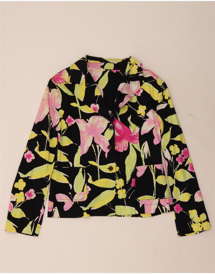 VINTAGE Womens 3 Button Blazer Jacket UK 16 Large Black Floral Vintage Vintage and Second-Hand Vintage from Messina Hembry 