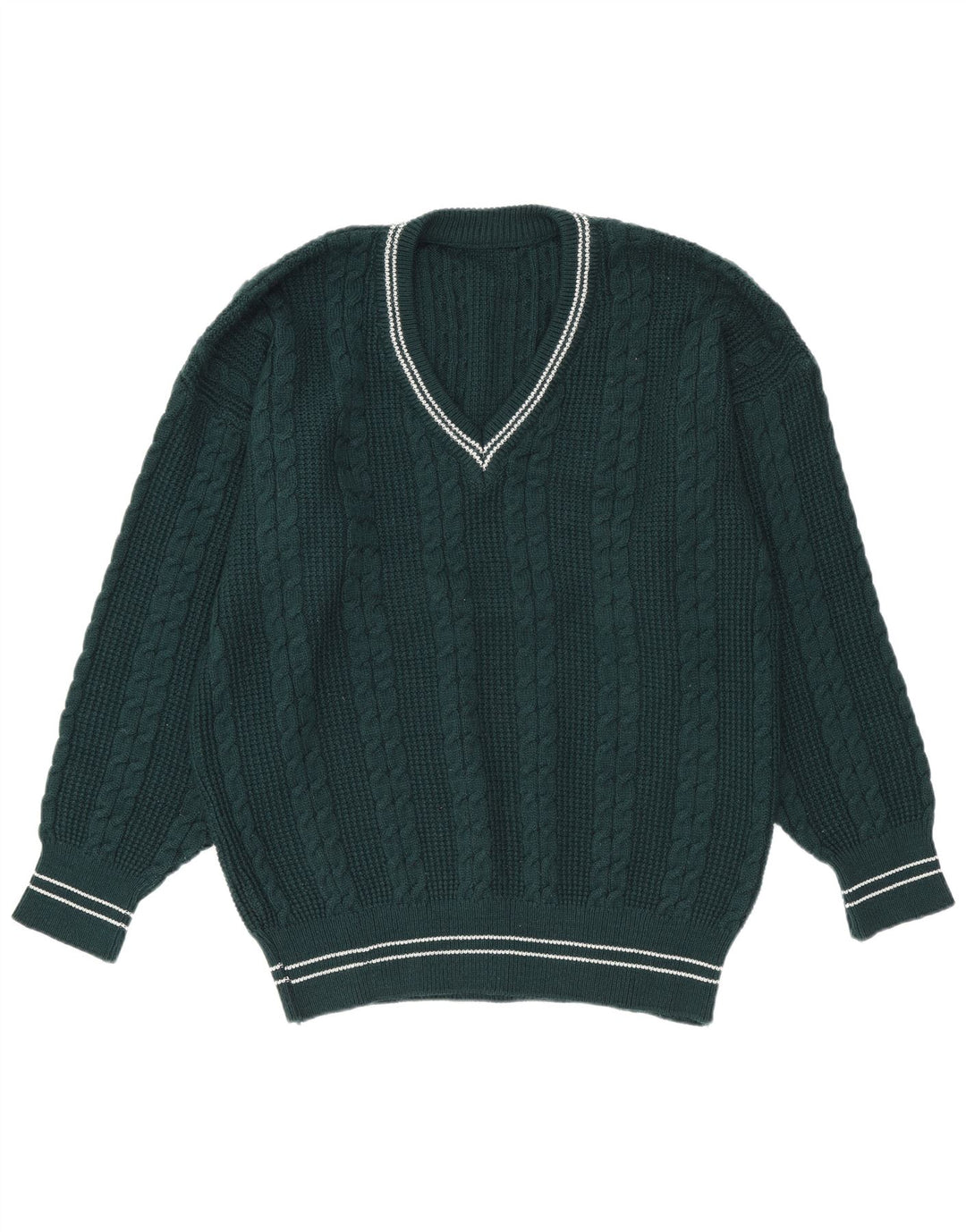 Vintage herre V-hals sweater stor grøn stribet