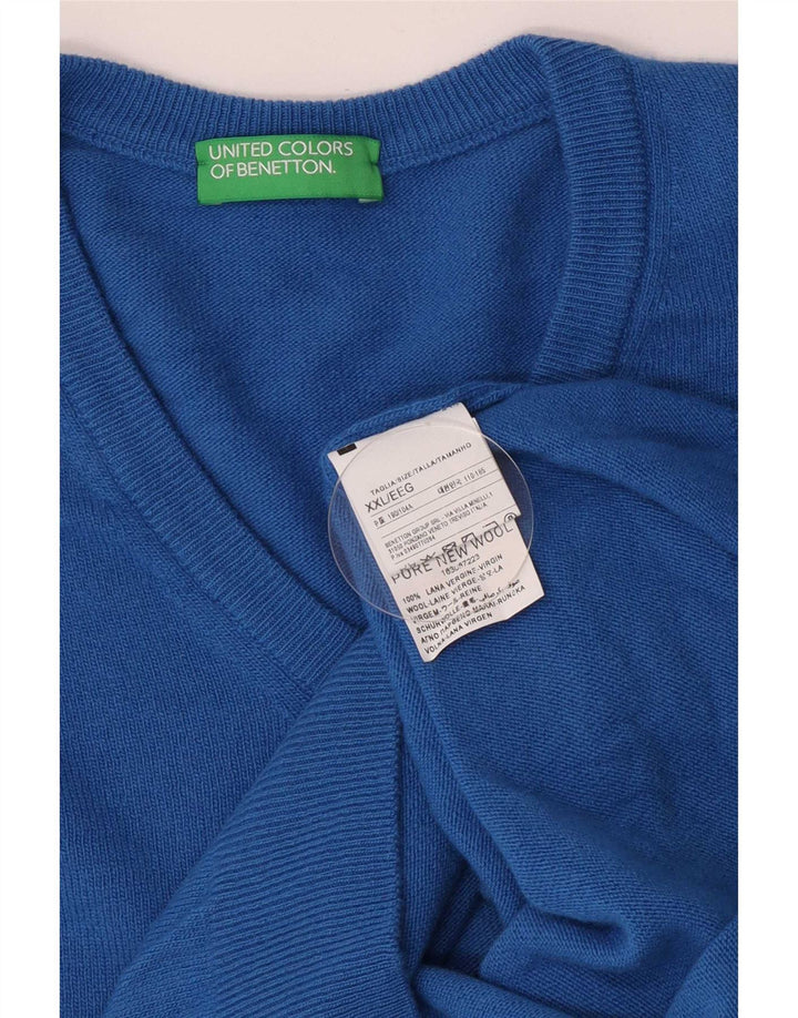 Benetton Herre V-hals sweater 2XL Blå Merinould