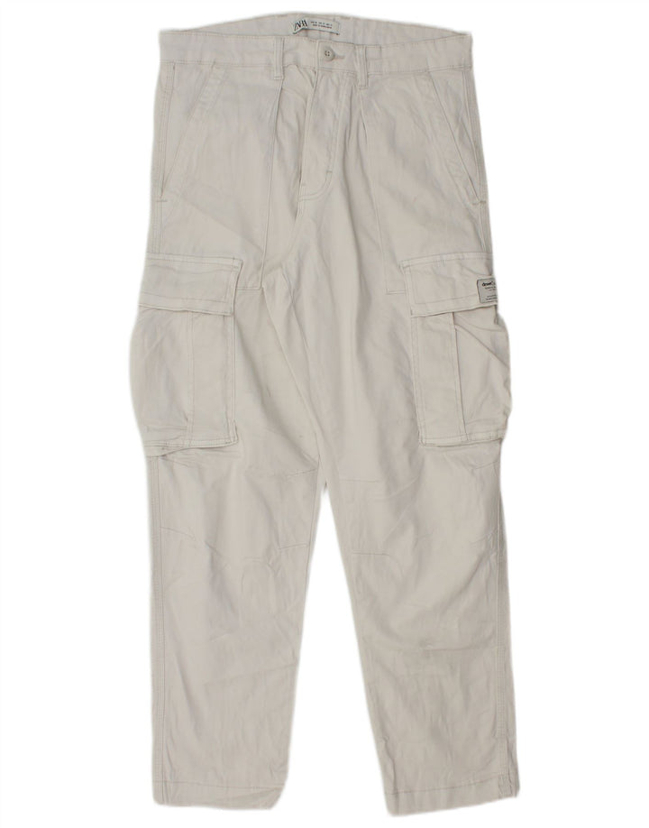 Zara Herre Straight Cargo Bukser EU 40 Medium W31 L28 Hvid Bomuld