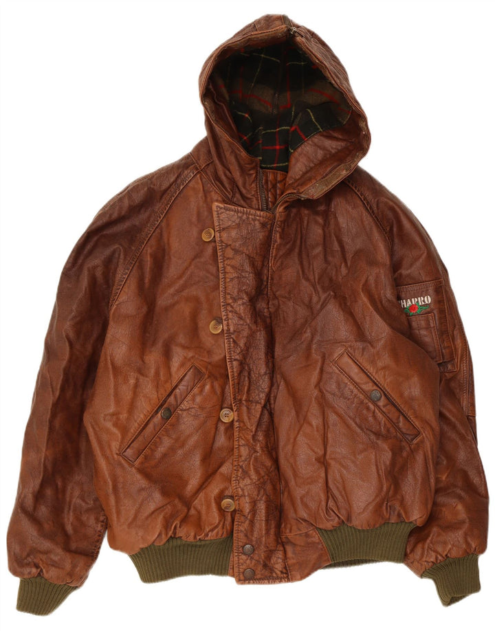 Charro Herre Hooded Læderjakke UK 40 Large Brown Colourblock Læder