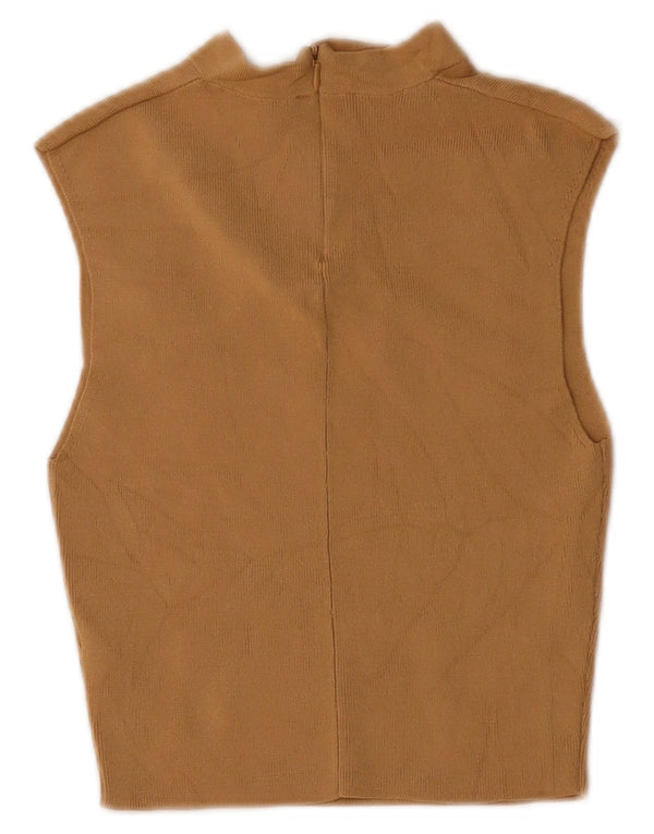 Zara Womens Crop Ærmeløs bluse Top UK 8 Small Beige Nylon