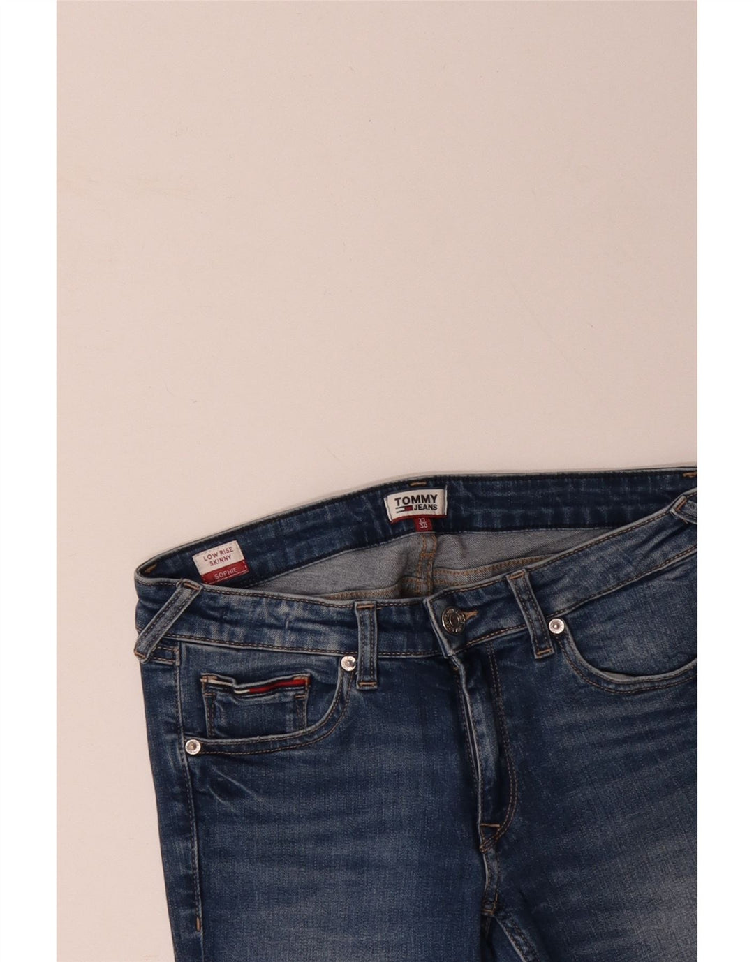TOMMY HILFIGER Dame Sophie Skinny Jeans med lav talje W27 L30 blå bomuld