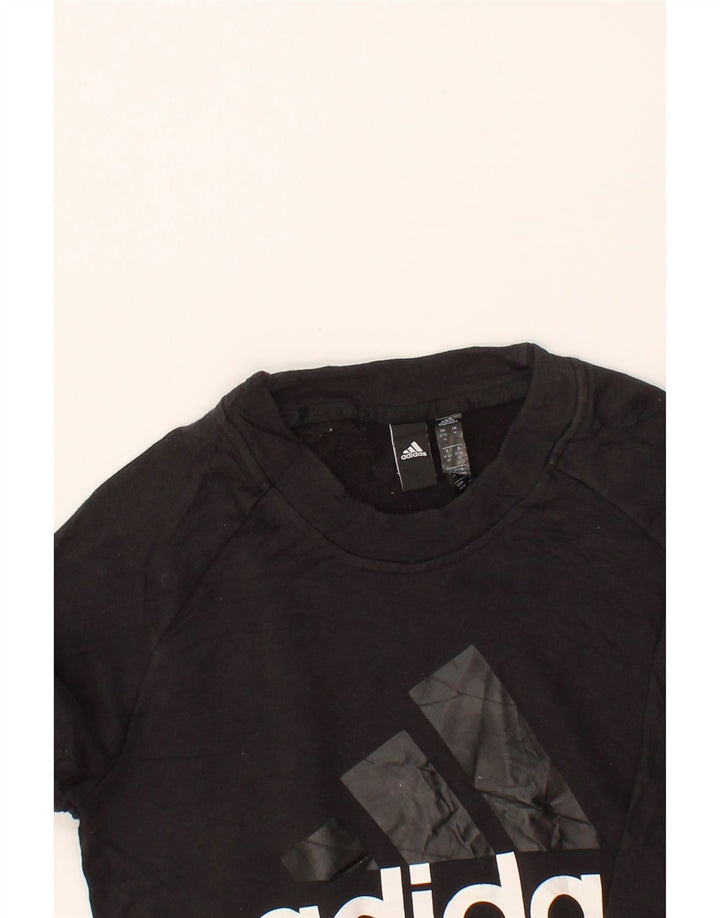 ADIDAS Womens Graphic Sweatshirt Jumper UK 12/14 Medium Black Cotton Vintage Adidas and Second-Hand Adidas from Messina Hembry 