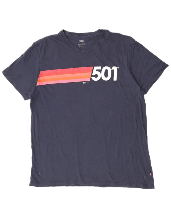 Levi's Herre 501 Grafisk T-Shirt Top 2XL Navy Blue Colourblock