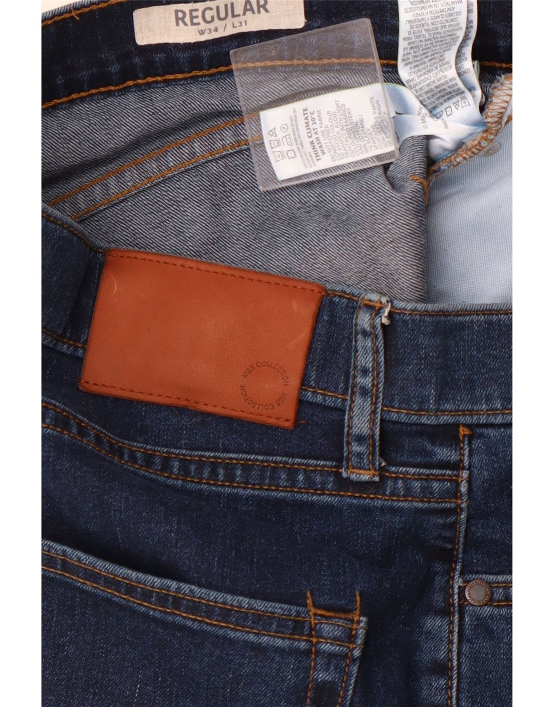 MARKS & SPENCER regulære lige jeans til mænd W34 L31 marineblå bomuld