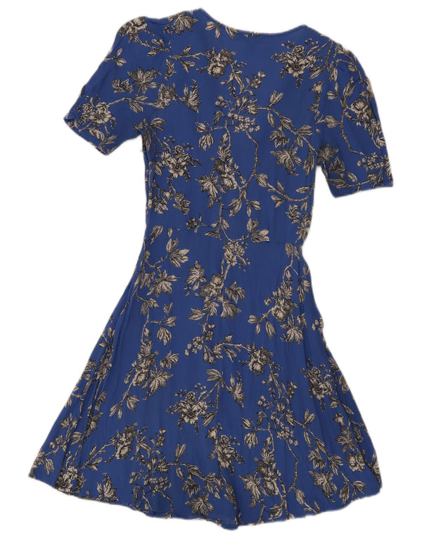Topshop Dame A-Line Kjole UK 8 Small Blue Floral