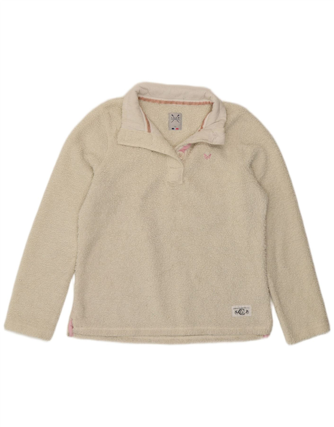 Besætningstøj Dame Button Neck Fleece Jumper UK 14 Large White Polyester