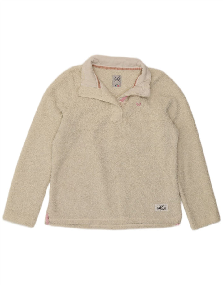 Besætningstøj Dame Button Neck Fleece Jumper UK 14 Large White Polyester