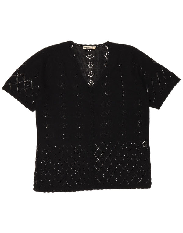 Vintage kortærmet hæklet cardigantop til kvinder DK 20 2XL sort bomuld