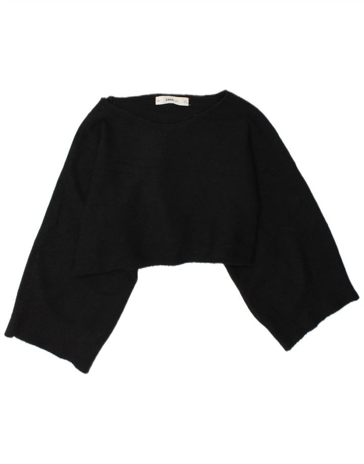 Zara Womens Crop Oversized Top Langærmet UK 14 Medium Black