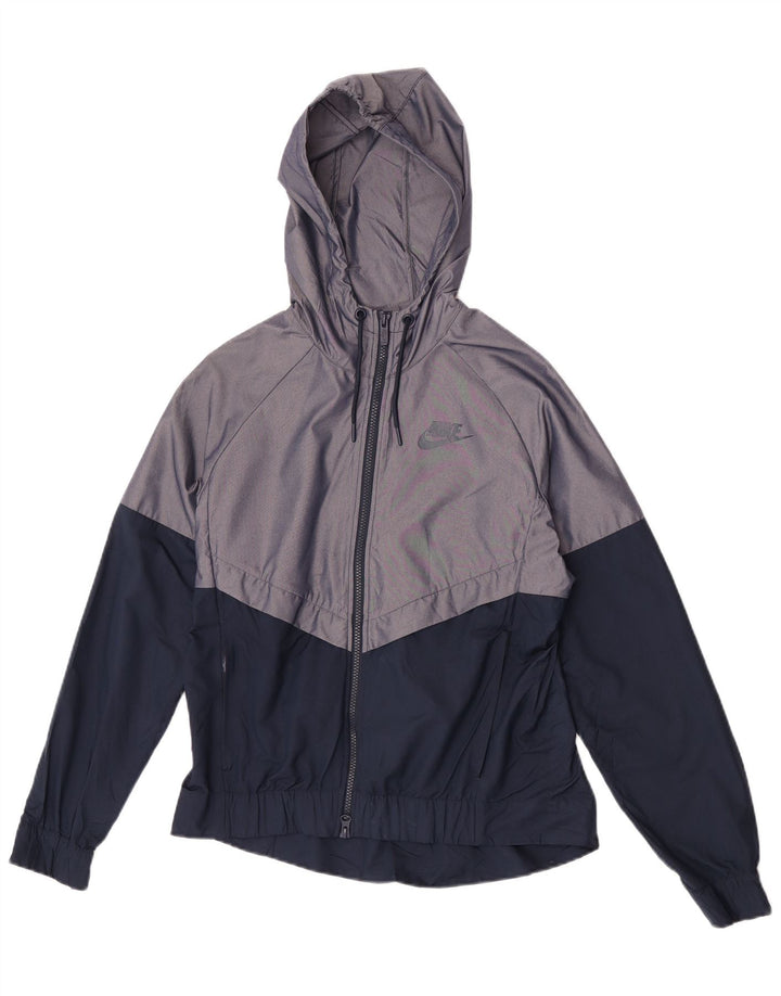 Nike Dame Hætte Oversized Regnjakke UK 10 Small Grey Colourblock Nylon