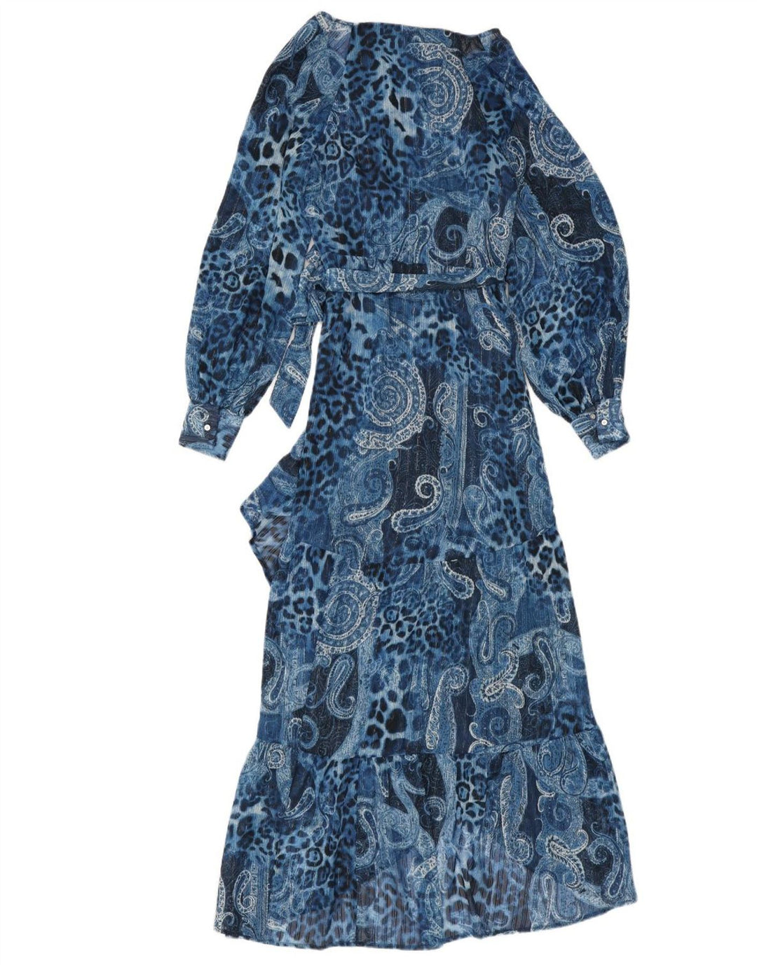GUESS kvinders asymmetrisk slå-om-kjole UK 10 Small Blue Paisley Polyester