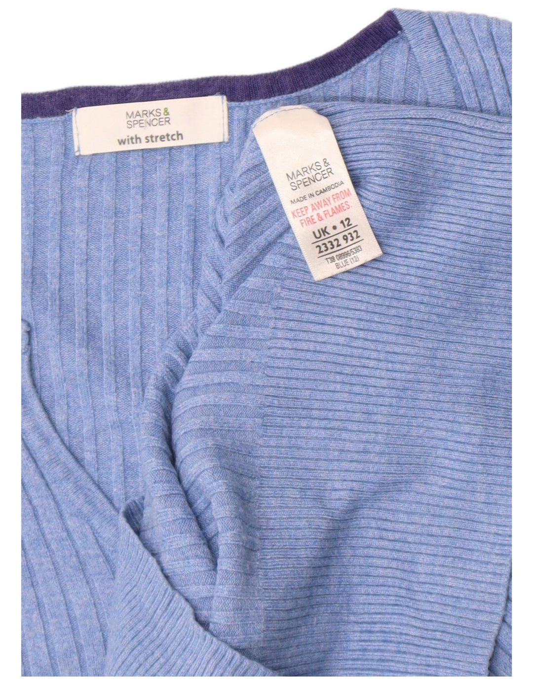 Marks & Spencer Dame Kortærmet V-hals Jumper Sweater UK 12 Medium Blue