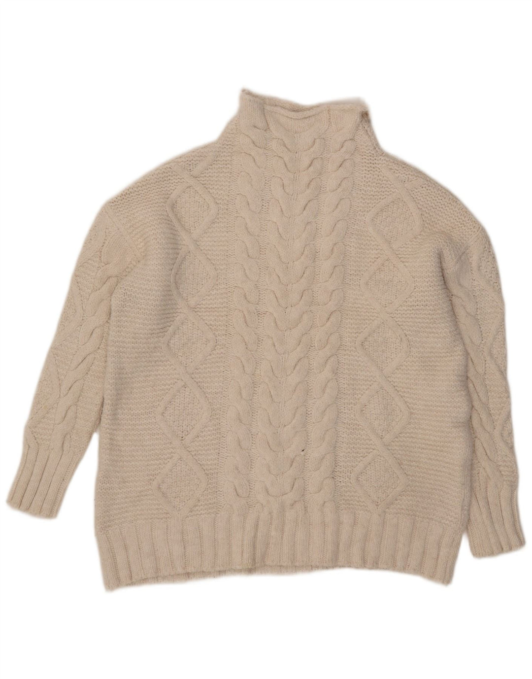 Zara Dame Oversized Turtle Neck Jumper Sweater UK 14 Medium White Acryl