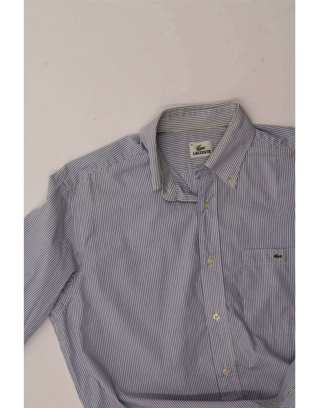 LACOSTE Mens Shirt Size 41 Medium Blue Striped Cotton Vintage Lacoste and Second-Hand Lacoste from Messina Hembry 