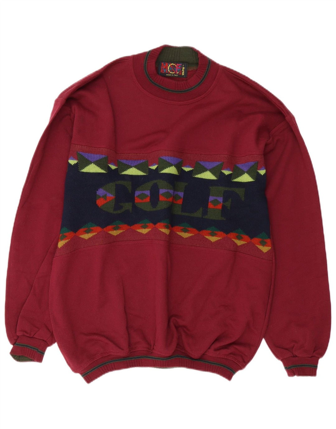Vintage Herre Golf Crew Neck sweater Medium Burgundy Colourblock