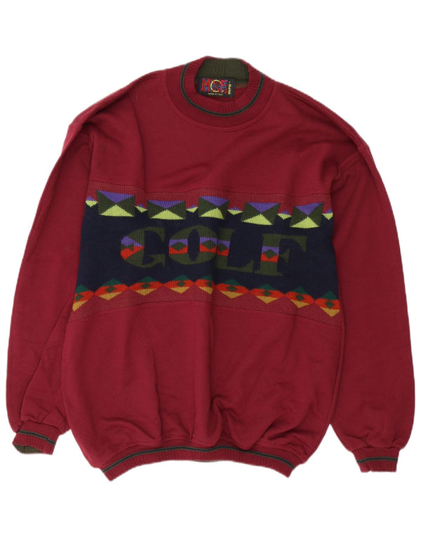 Vintage Herre Golf Crew Neck sweater Medium Burgundy Colourblock