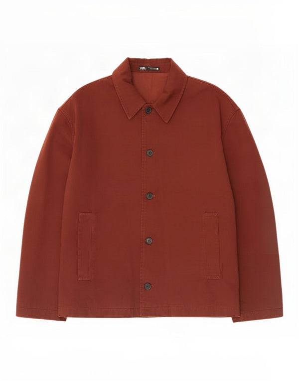 Zara Herre Bomber Jacket UK 40 Large Bourgogne Bomuld