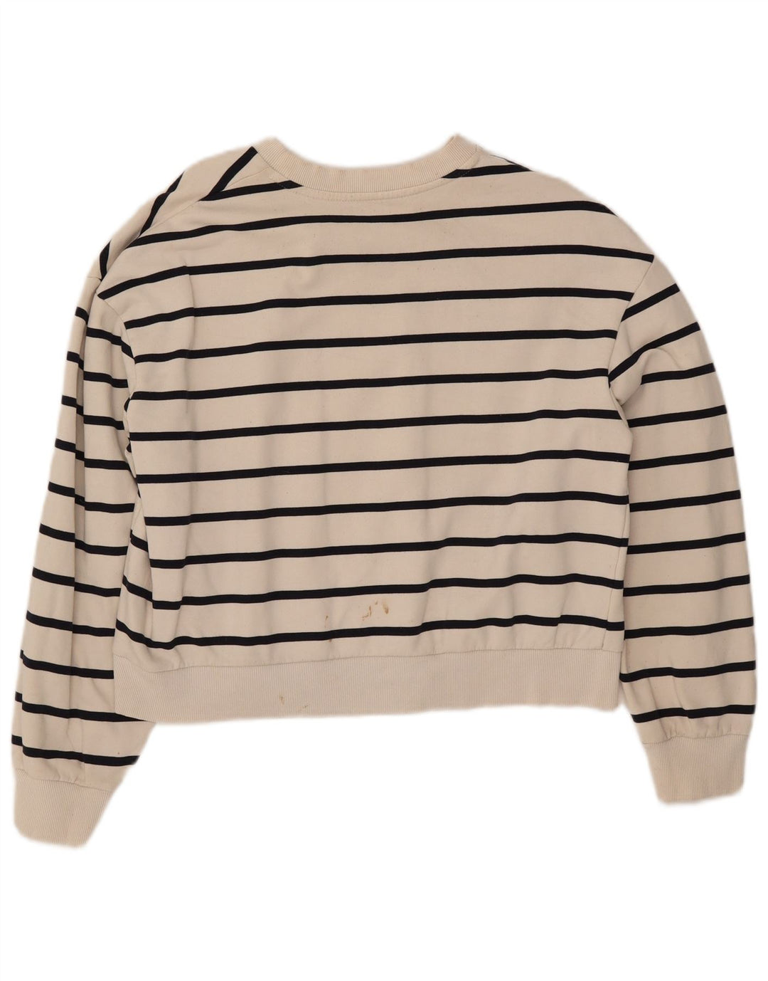 ZARA Womens Crop Sweatshirt Jumper UK 16 Stor hvid stribet bomuld
