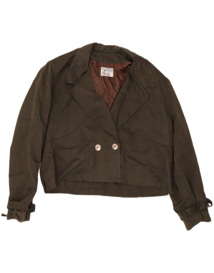 Vintage Womens Crop dobbeltradet jakke UK 18 XL Khaki Viscose