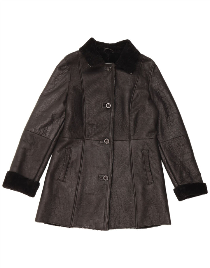 Vintage Dame Shearling Coat EU 40 Medium Sort Læder