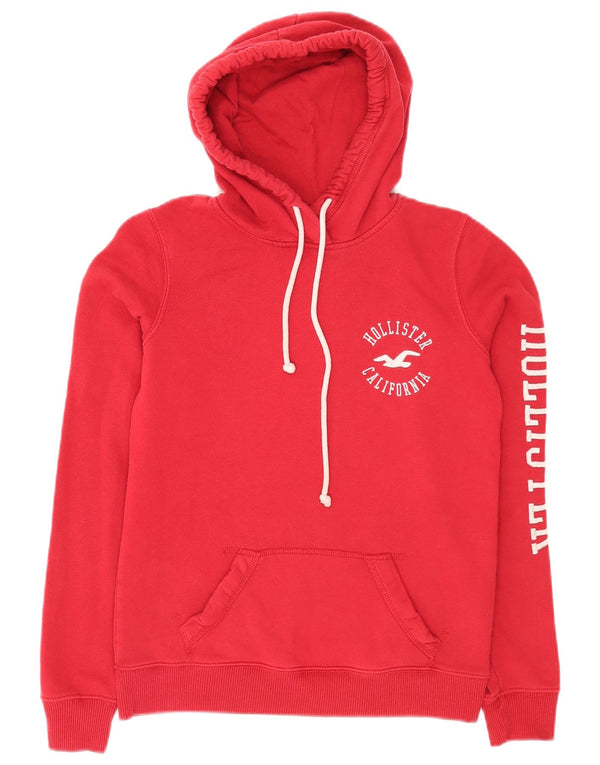 Hollister Dame Grafisk Relaxed Fit Hoodie Jumper UK 4 XS Rød Bomuld
