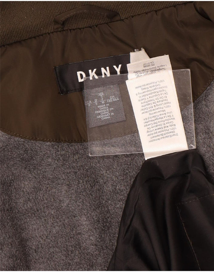 Dkny Dame Hætte Quiltet Jakke UK 10 Lille Brun Polyester