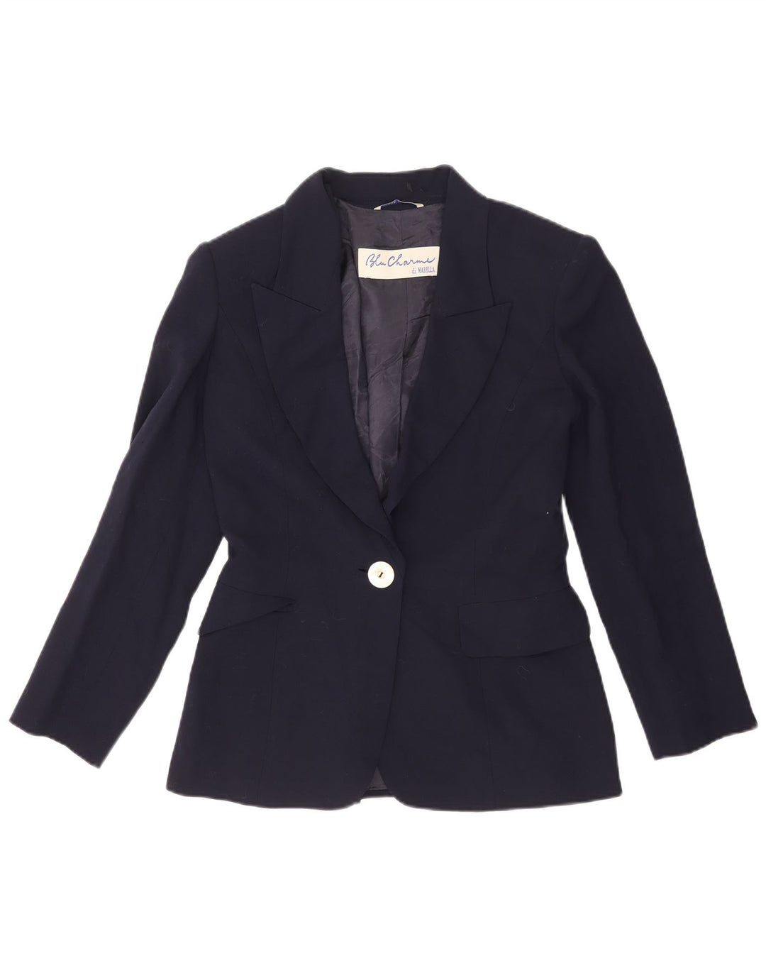 Marella Dame 1 Knap Blazer Jacket UK 10 Small Navy Blue Virgin Wool