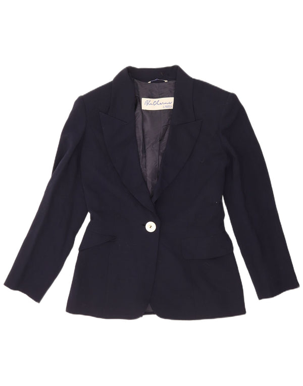 Marella Dame 1 Knap Blazer Jacket UK 10 Small Navy Blue Virgin Wool