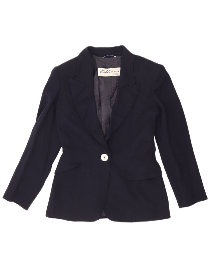 Marella Dame 1 Knap Blazer Jacket UK 10 Small Navy Blue Virgin Wool