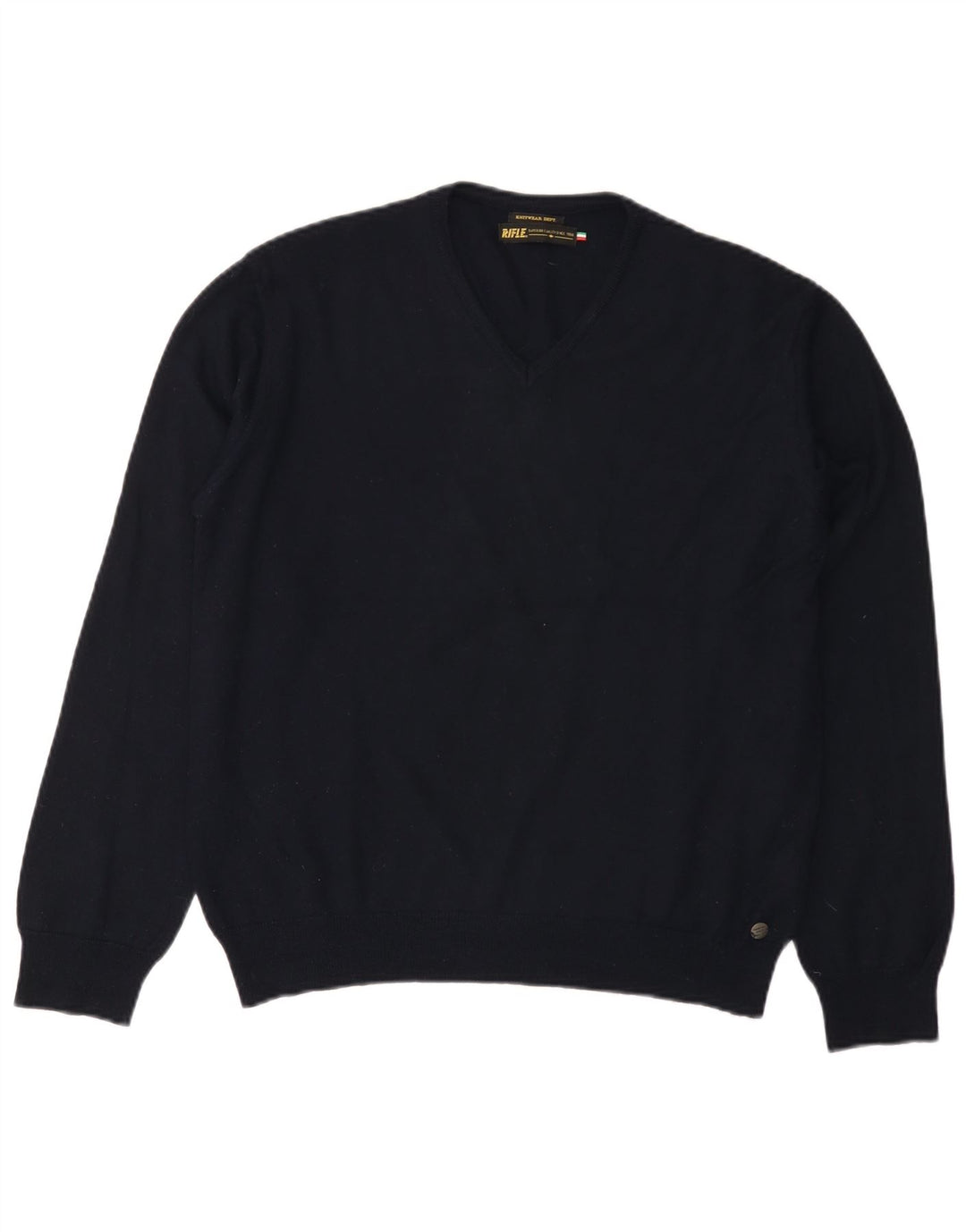 RIFLE Dame V-hals sweater UK 18 XL marineblå akryl