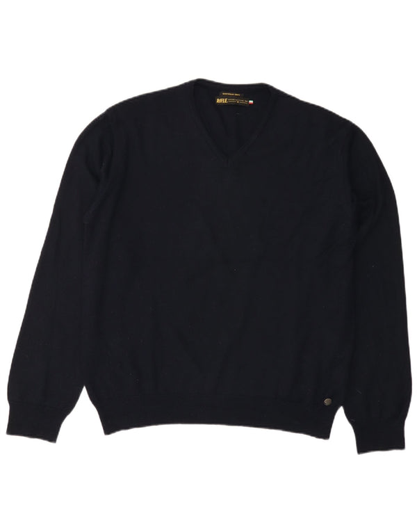 RIFLE Dame V-hals sweater UK 18 XL marineblå akryl