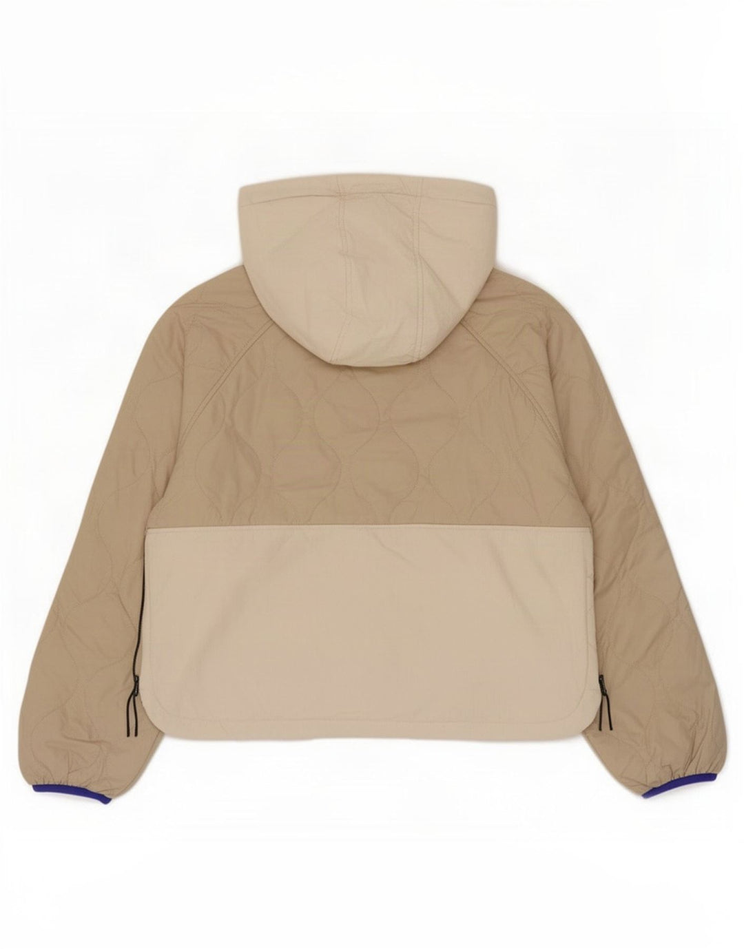 Zara Dame Hætte Quiltet Jakke UK 16 Large Beige Colourblock Polyester