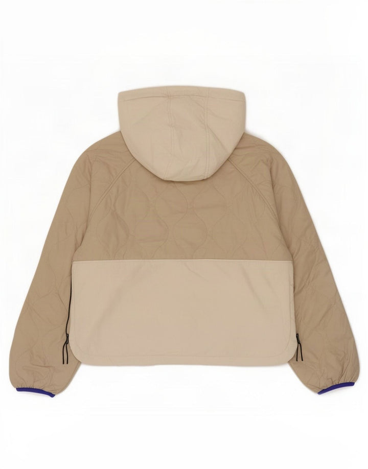 Zara Dame Hætte Quiltet Jakke UK 16 Large Beige Colourblock Polyester