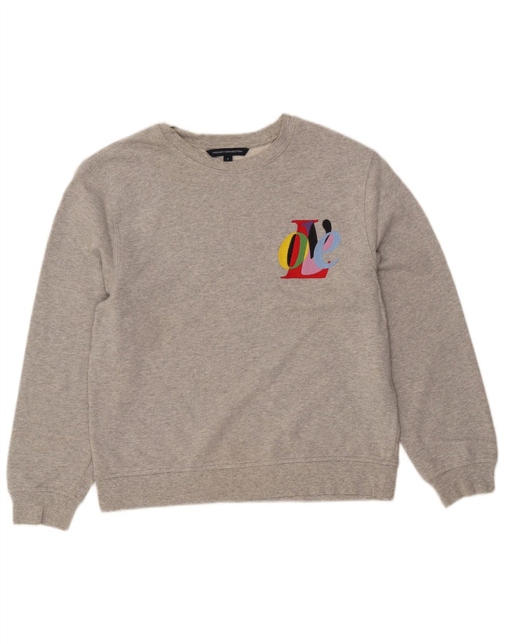 FRANSK FORBINDELSE Dame Grafisk Sweatshirt Jumper UK 10 Lille Grå