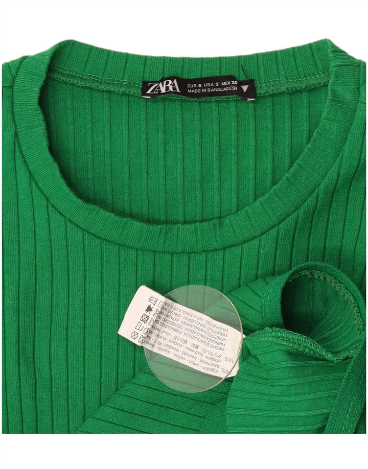 Zara Womens Crop Top Langærmet UK 8 Lille grøn bomuld