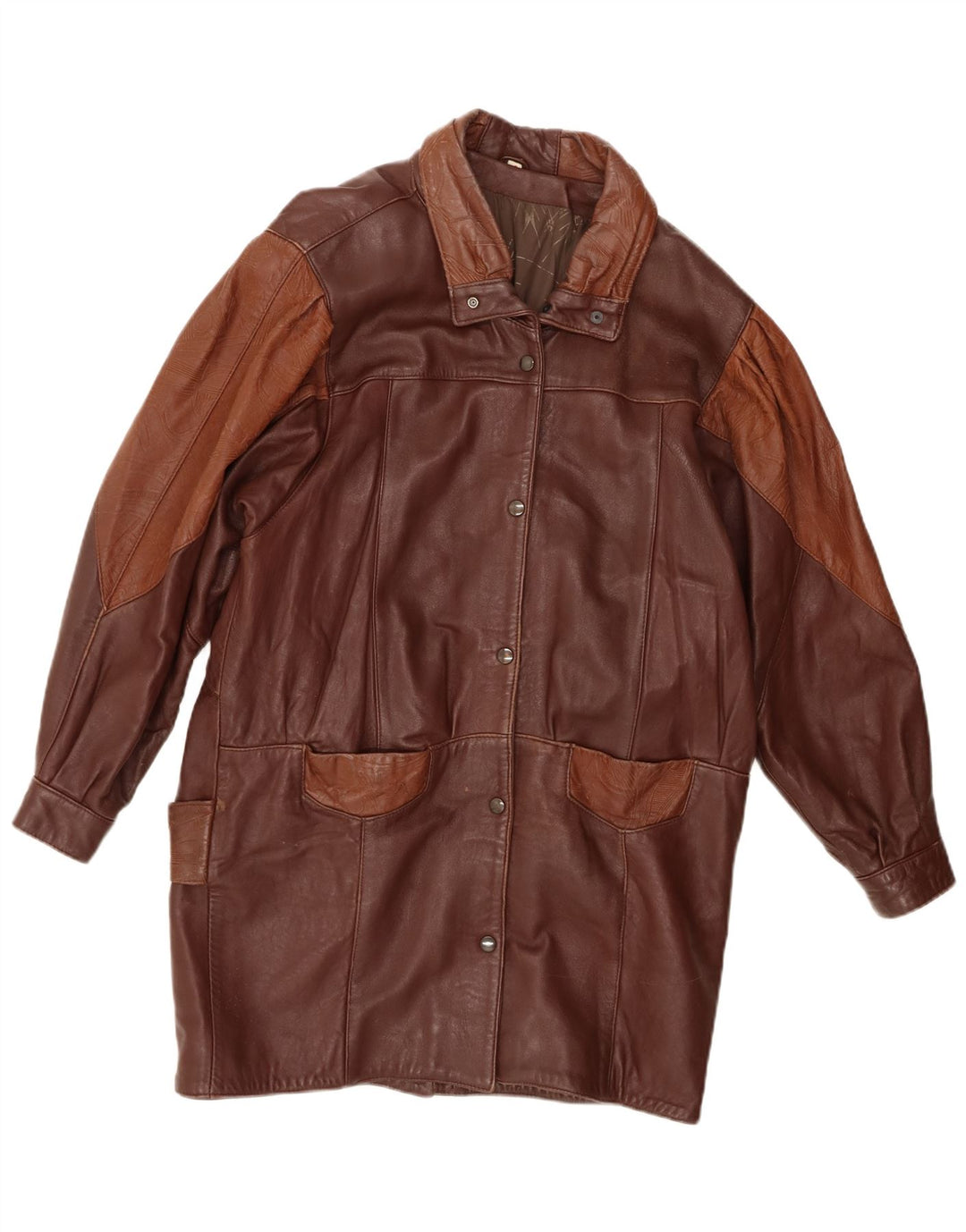 VINTAGE Womens Leather Coat UK 10 Small Brown Colourblock