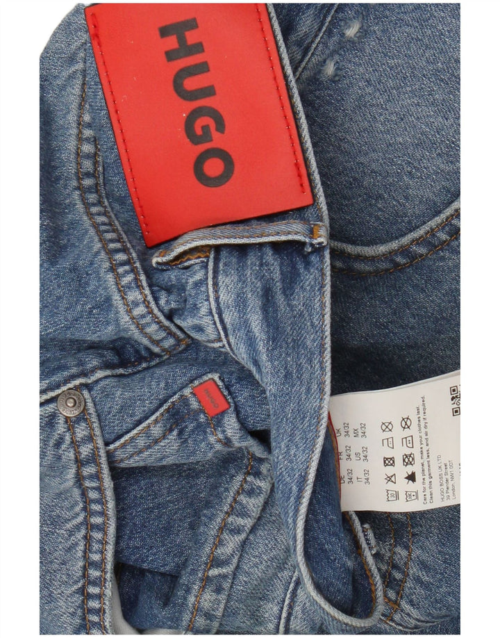 HUGO BOSS Herre Distressed Straight Jeans W34 L27 Blå Bomuld
