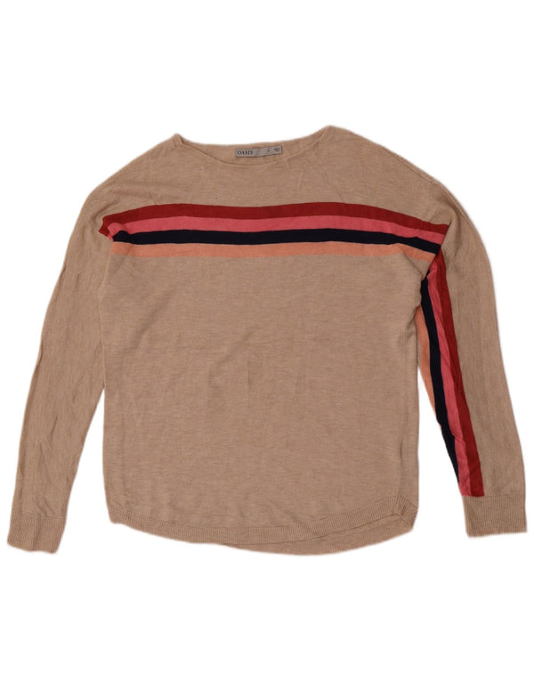 Oasis Dame Boat Neck Jumper Sweater UK 10 Small Beige Colourblock