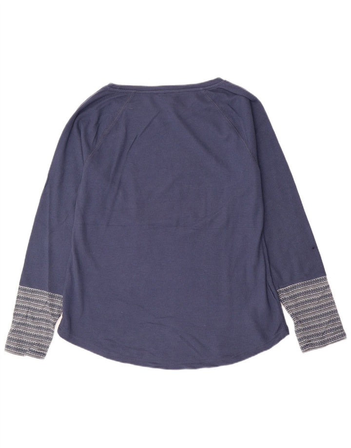 EDDIE BAUER Dame Top Langærmet UK 16 Stor Marineblå Stribet Bomuld