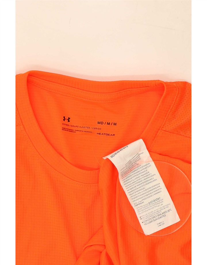 Under Armour Herre Heat Gear T-Shirt Top Medium Orange Polyester