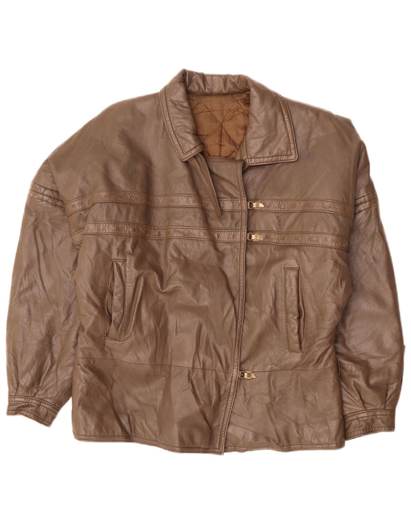 VINTAGE Dame Læderjakke UK 18 XL Brun