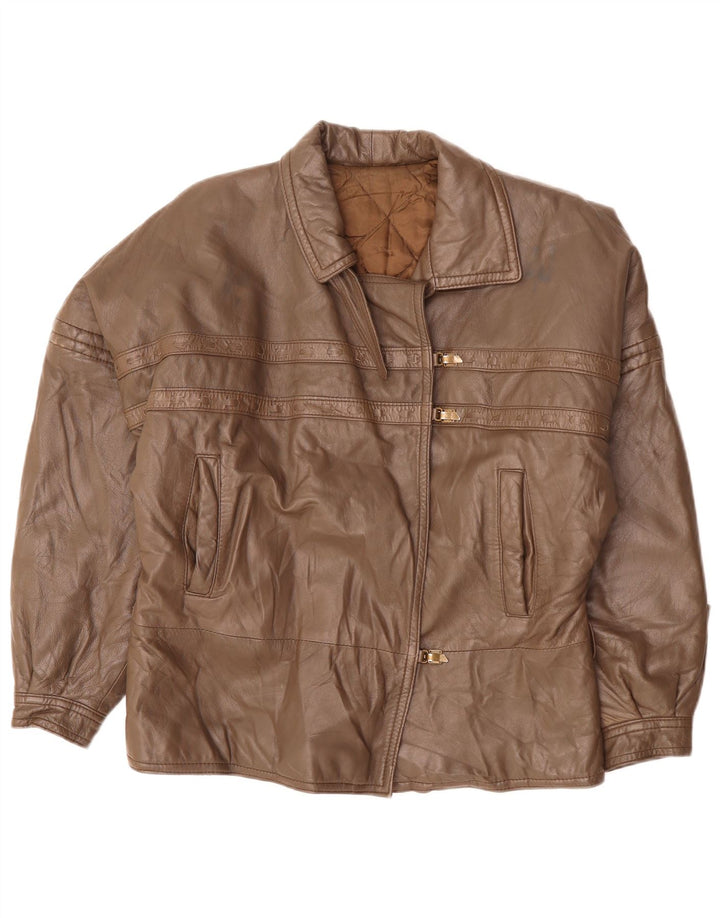 VINTAGE Dame Læderjakke UK 18 XL Brun