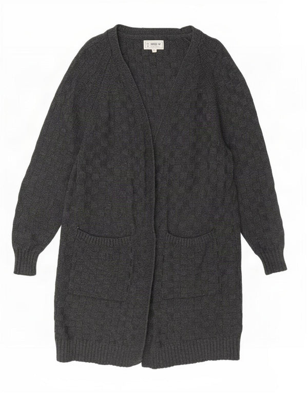 Fat Face Dame Longline Åben Cardigan Sweater UK 16 Stor Grå Geometrisk