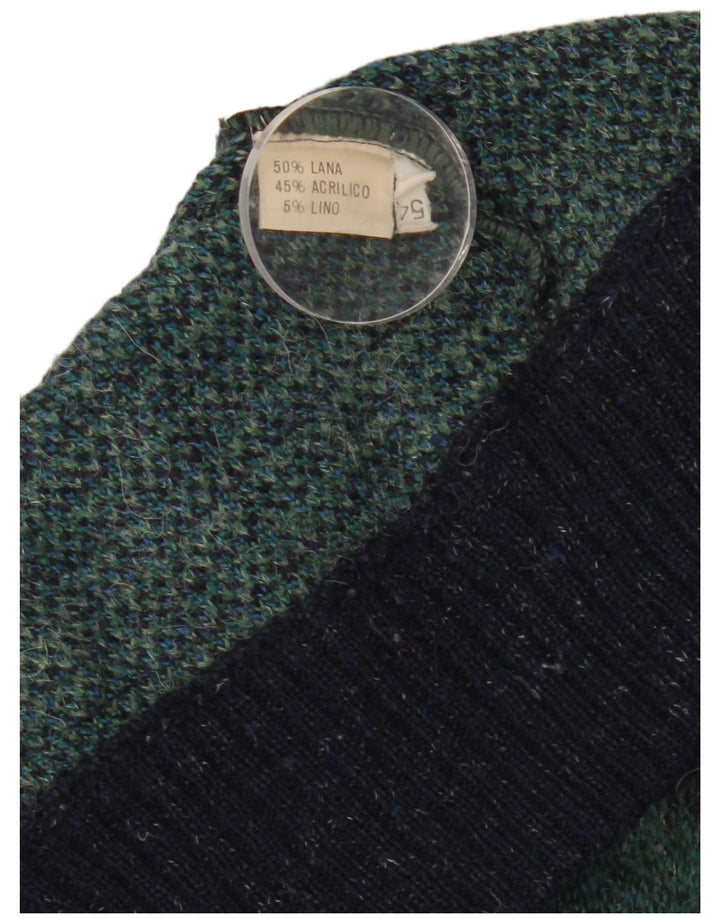 Vintage herre cardigan sweater IT 54 XL marineblå ternet uld