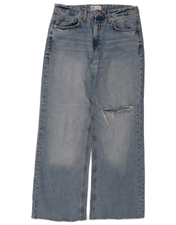 Zara Womens Distressed Wide Leg Jeans EU 38 Small W28 L29 Blue Cotton