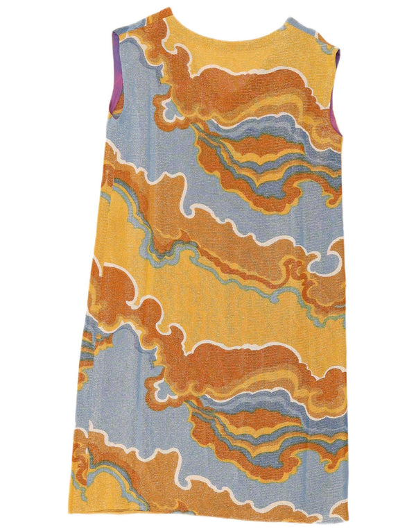 Vintage Dame Ærmeløs Skift Kjole UK 12 Medium Gul Colourblock Retro